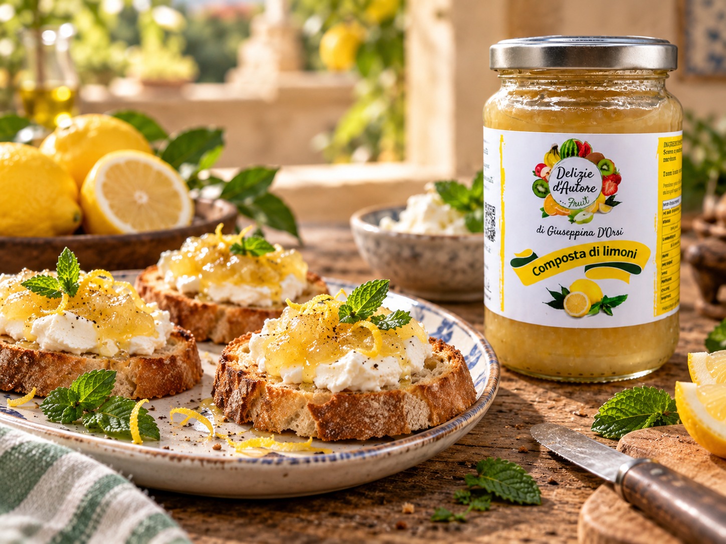 Crostini con caprino e composta di limoni e menta Delizie d'Autore