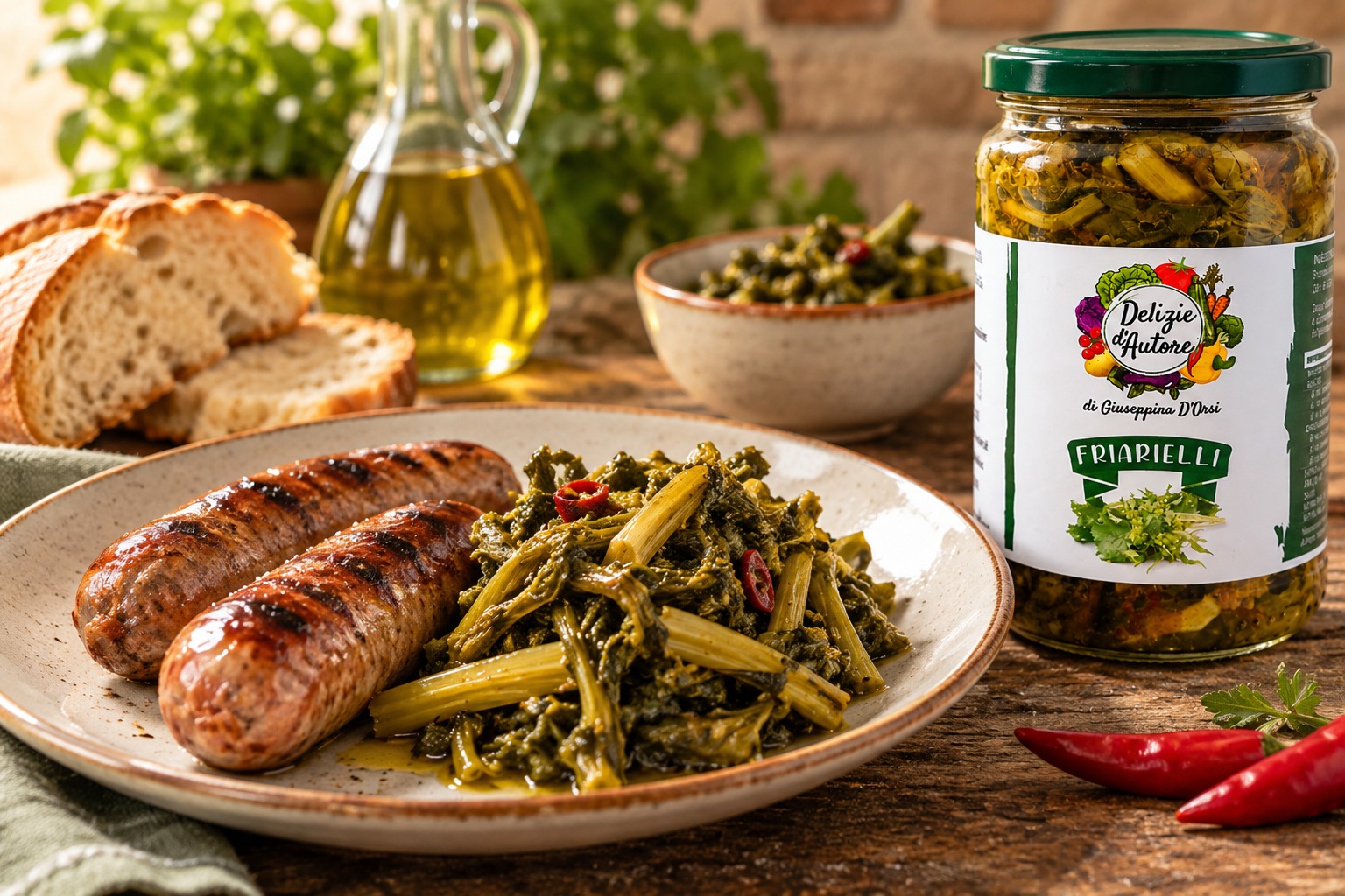 Salsiccia alla griglia con friarielli sott’olio piccanti